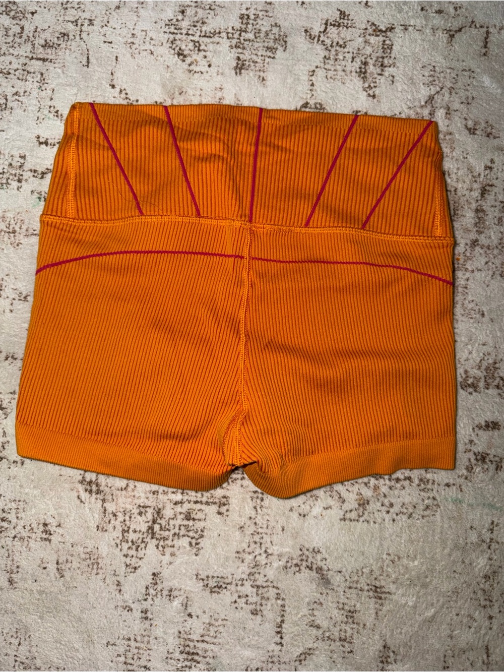 aerie Orange Ribbed High-Waist Bike Shorts with Pink Contrast Stitching